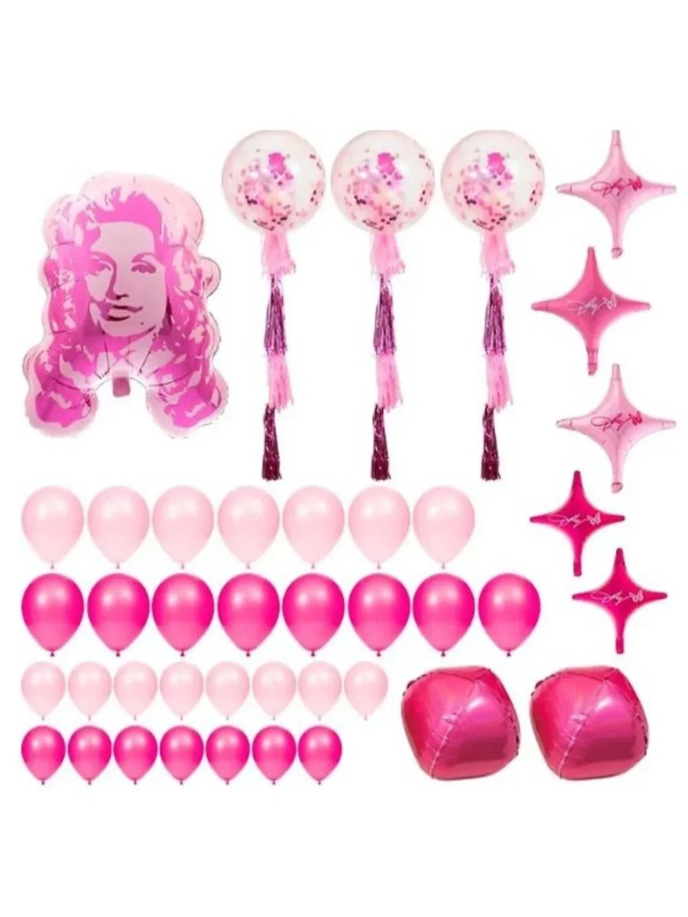 Dolly Parton Arch Balloon Kit Tassels Pink & White Confetti Balloons 43 Pc NEW!